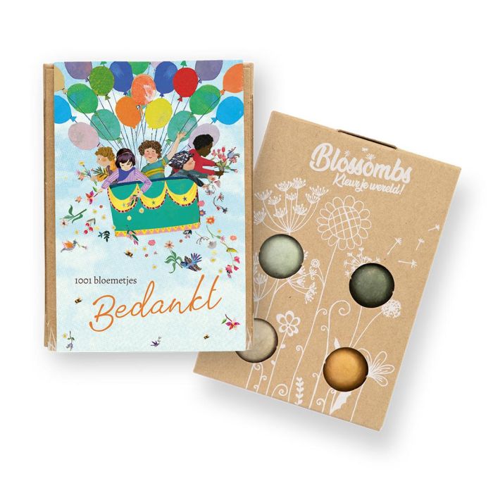 100% BIO bloem bommetjes giftbox - bedankt Juf - bedankt Meester