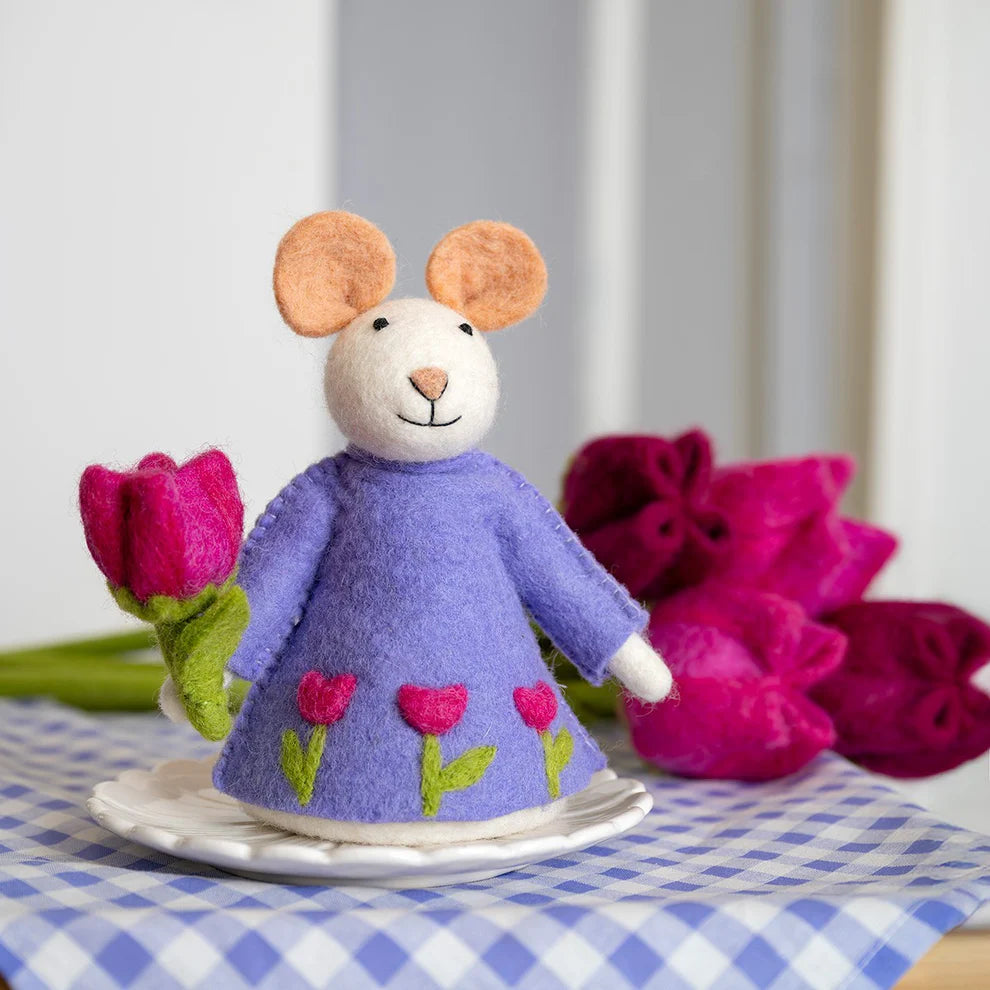 Sjaal met Verhaal Decoratie Muis met Tulp Fuchsia