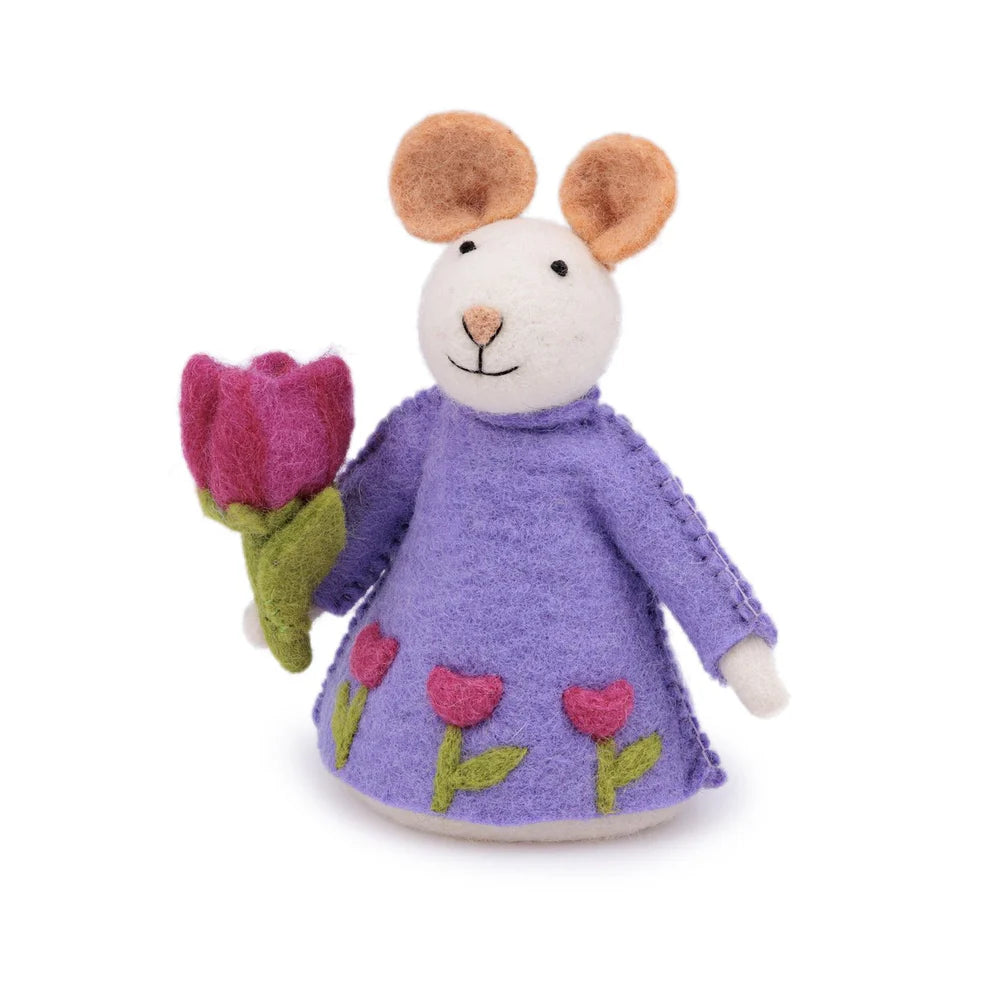 Sjaal met Verhaal Decoratie Muis met Tulp Fuchsia
