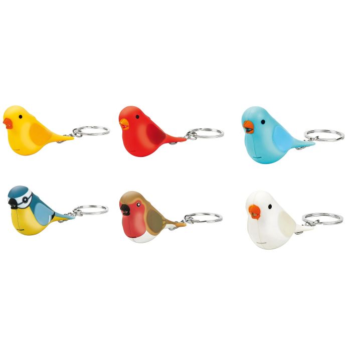 Sleutelhanger vogel met licht en geluid 6 assorti