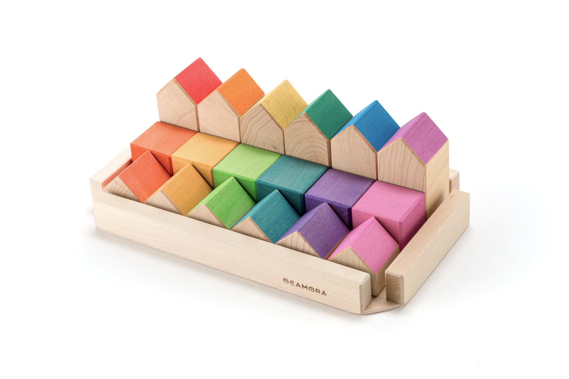 Ocamora houten blokkenset regenboog - houses & cubes