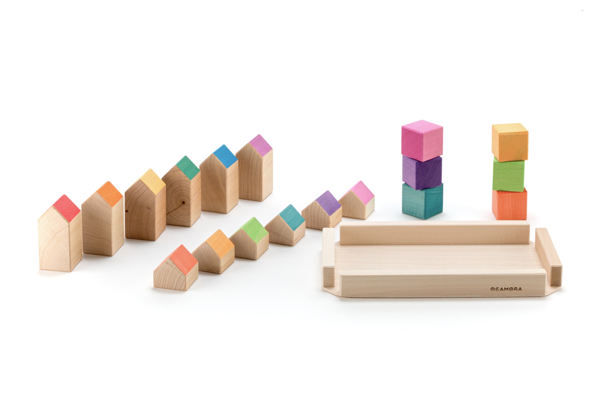Ocamora houten blokkenset regenboog - houses & cubes