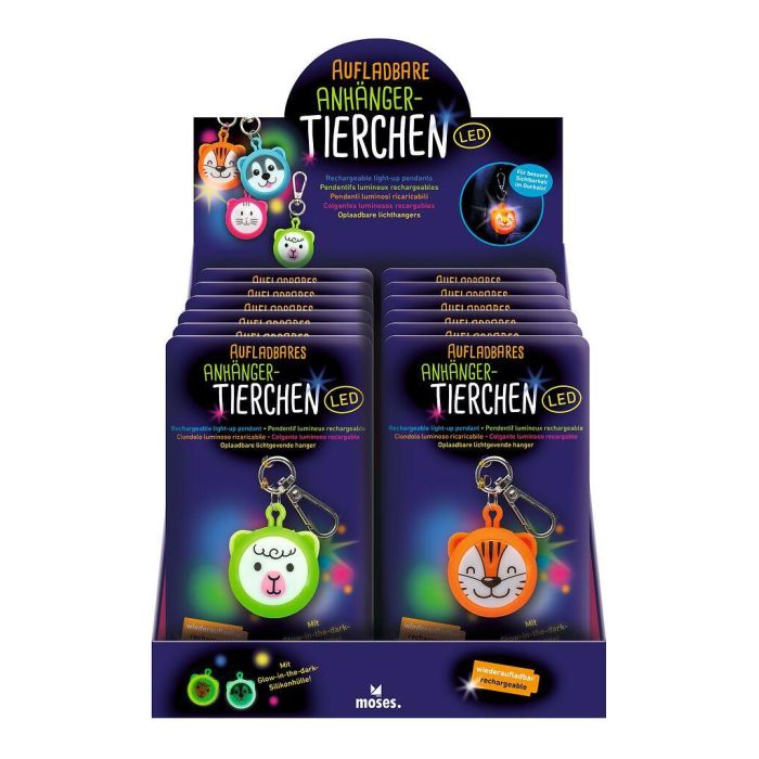 Sleutelhanger LED oplaadbaar dieren 4 assorti