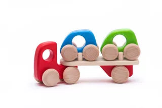Bajo Houten Autotransporter met 2 autootjes