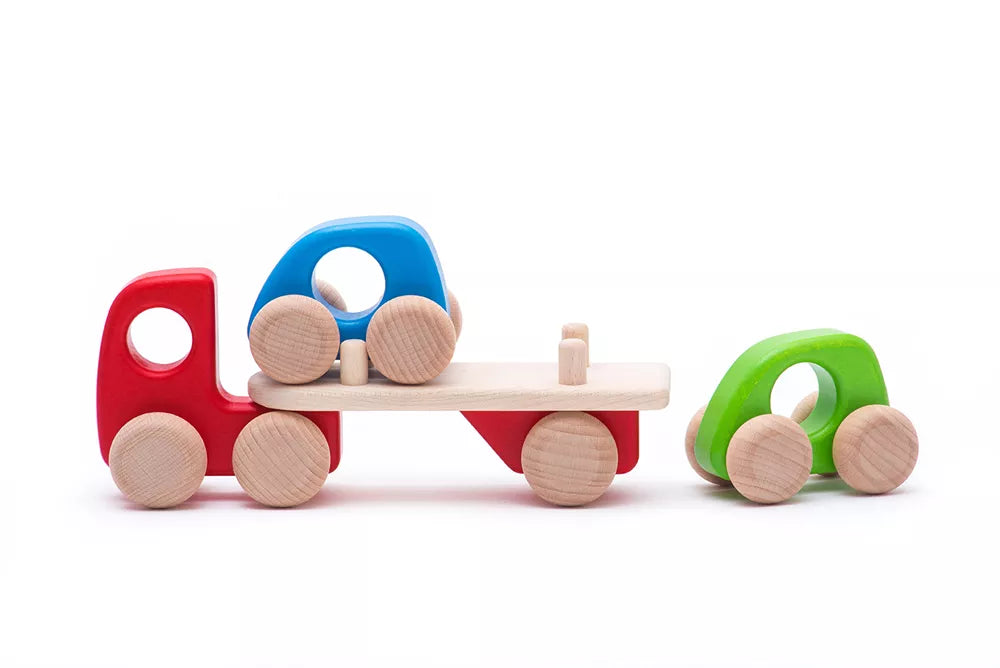 Bajo Houten Autotransporter met 2 autootjes