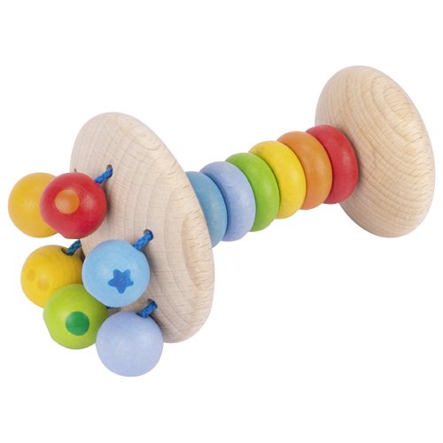 Goki Elastisch grijpspeeltje, rammelaar met steeltje, regenboog