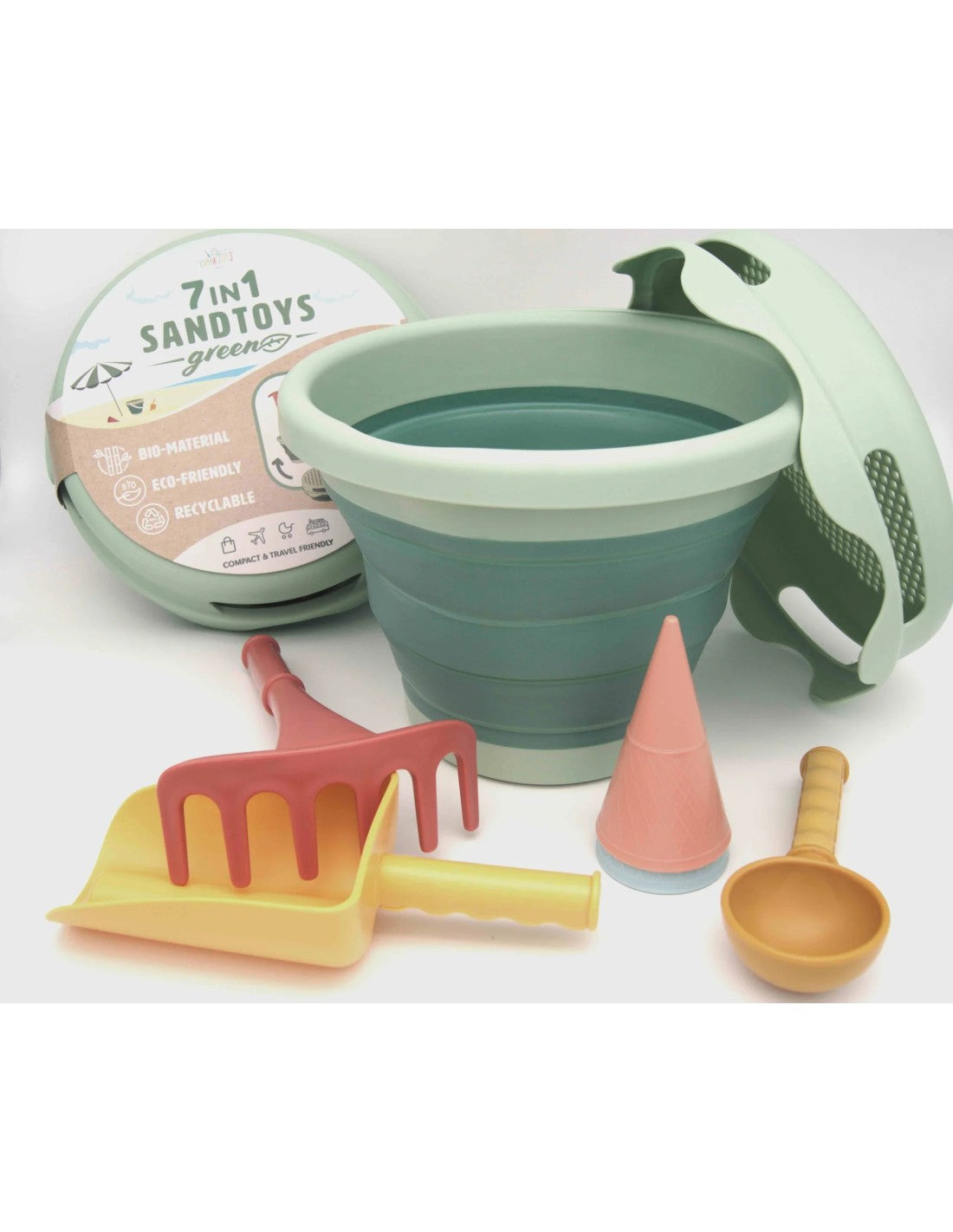 Compactoys 7in1 Sand Toys - Zand speelgoed - 7 delig - groen - gemaakt van bio-plastic