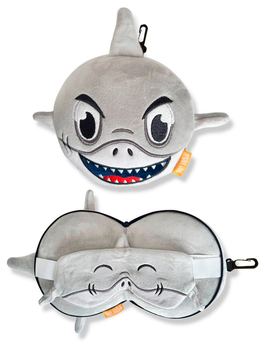 ZooNap Shaky Shark - Reiskussen met slaapmasker - Geschikt vanaf 3 jaar - Grijs