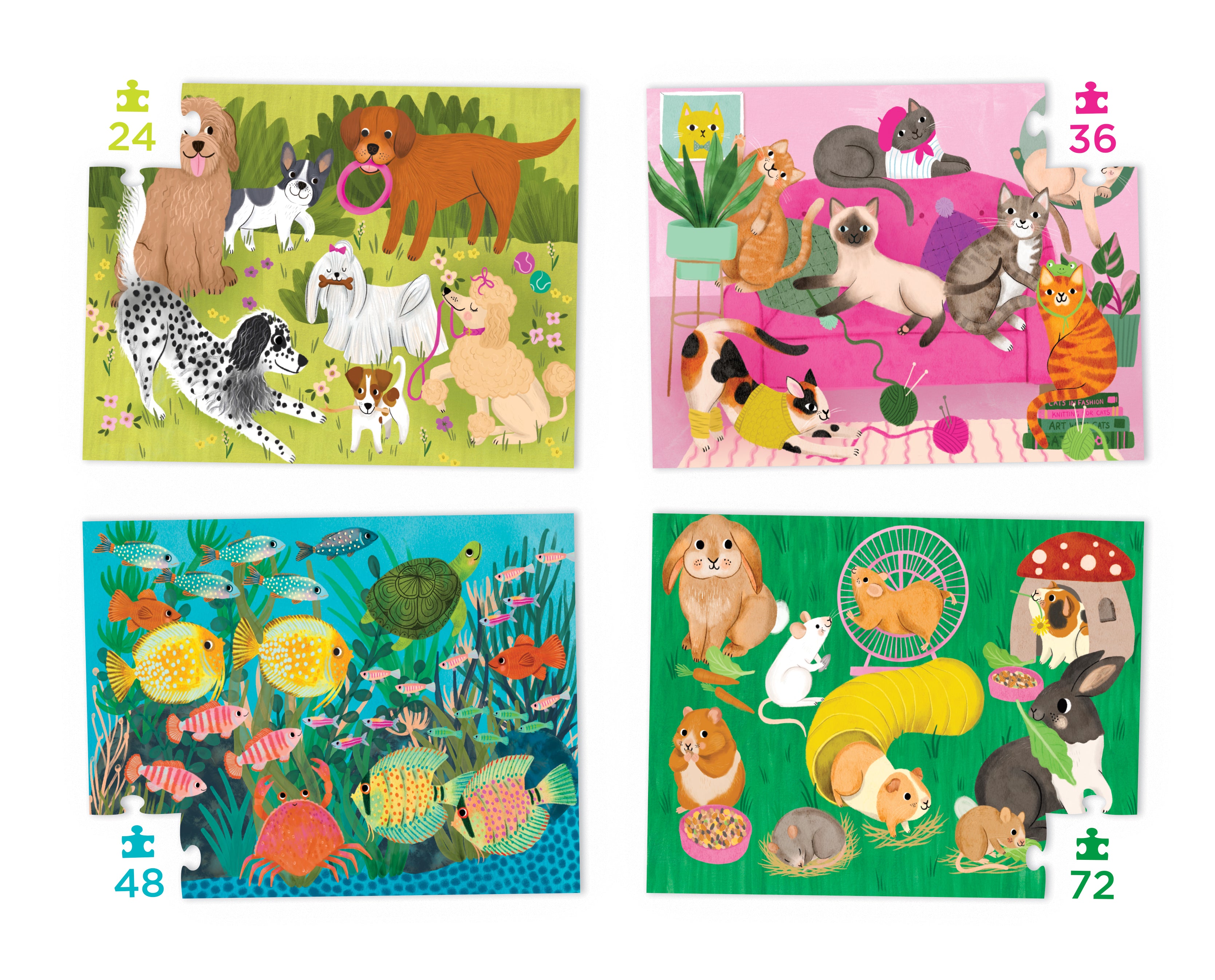 Crocodile Creek vier puzzels - thema Huisdieren (24, 36 , 48 en 72 stukjes)