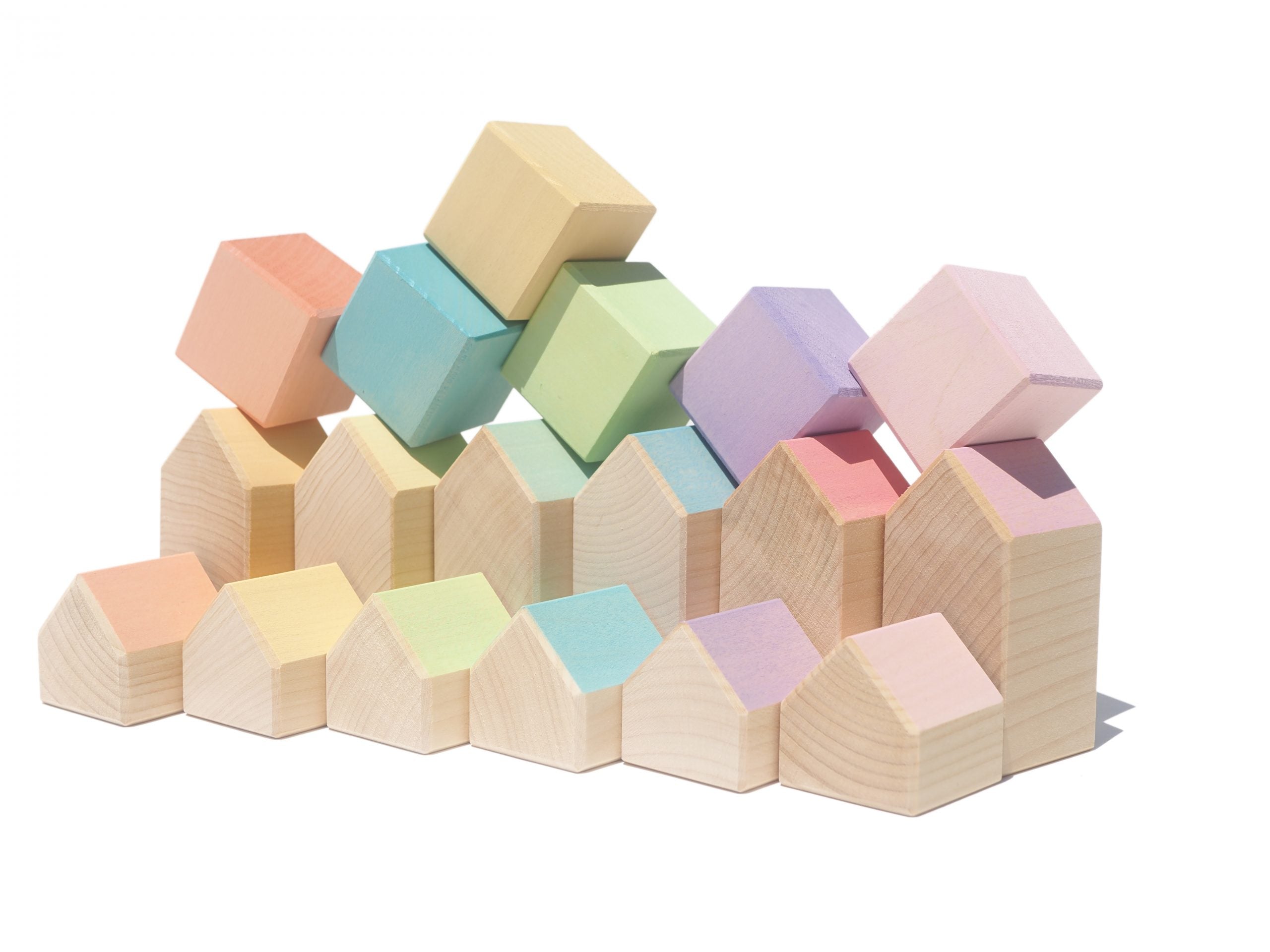 Ocamora houten blokkenset pastel - houses & cubes