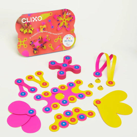 Clixo crew roze & geel magnetische bouwset 30 stuks