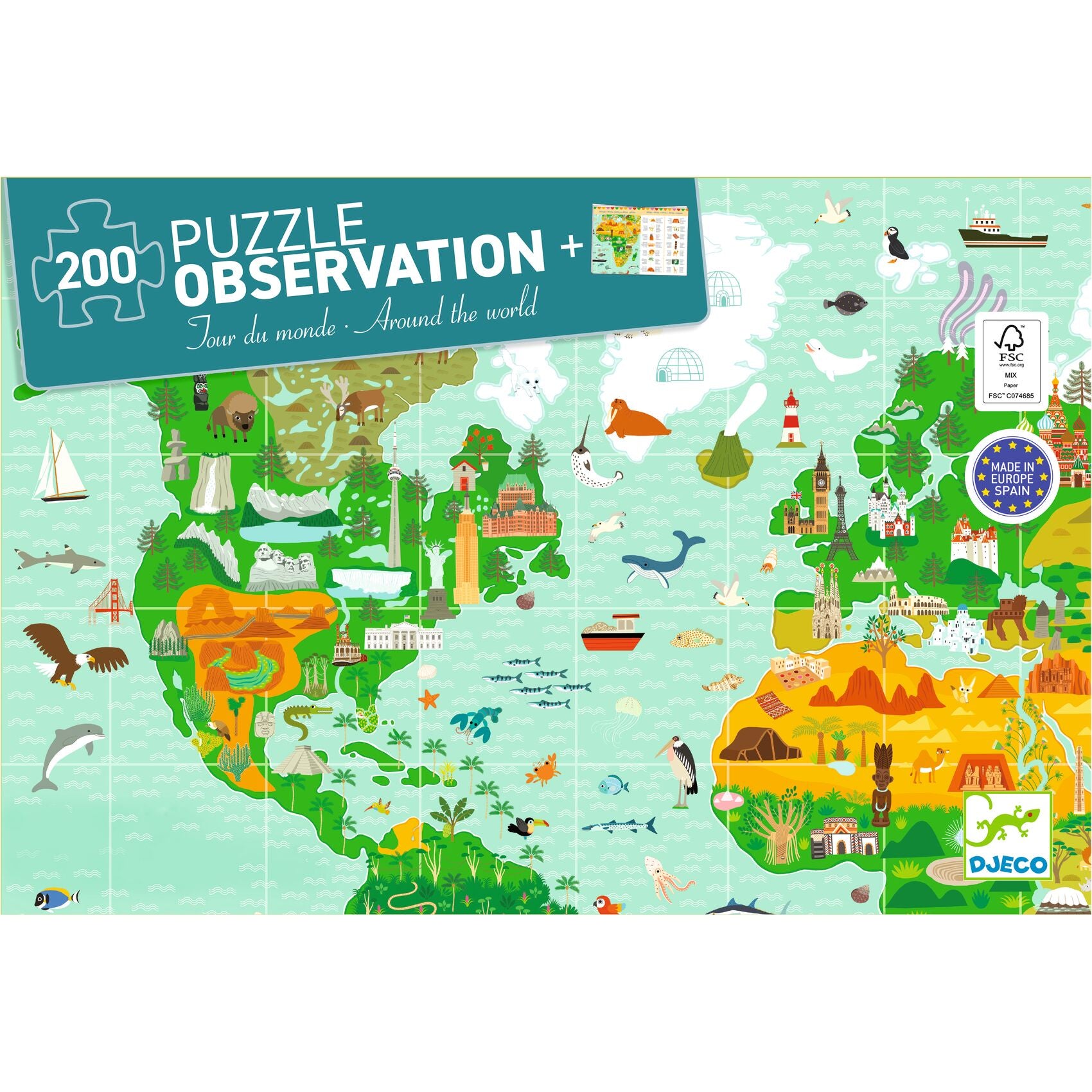 Djeco puzzel - Reis rond de wereld - 200 stukjes (DJ07412)