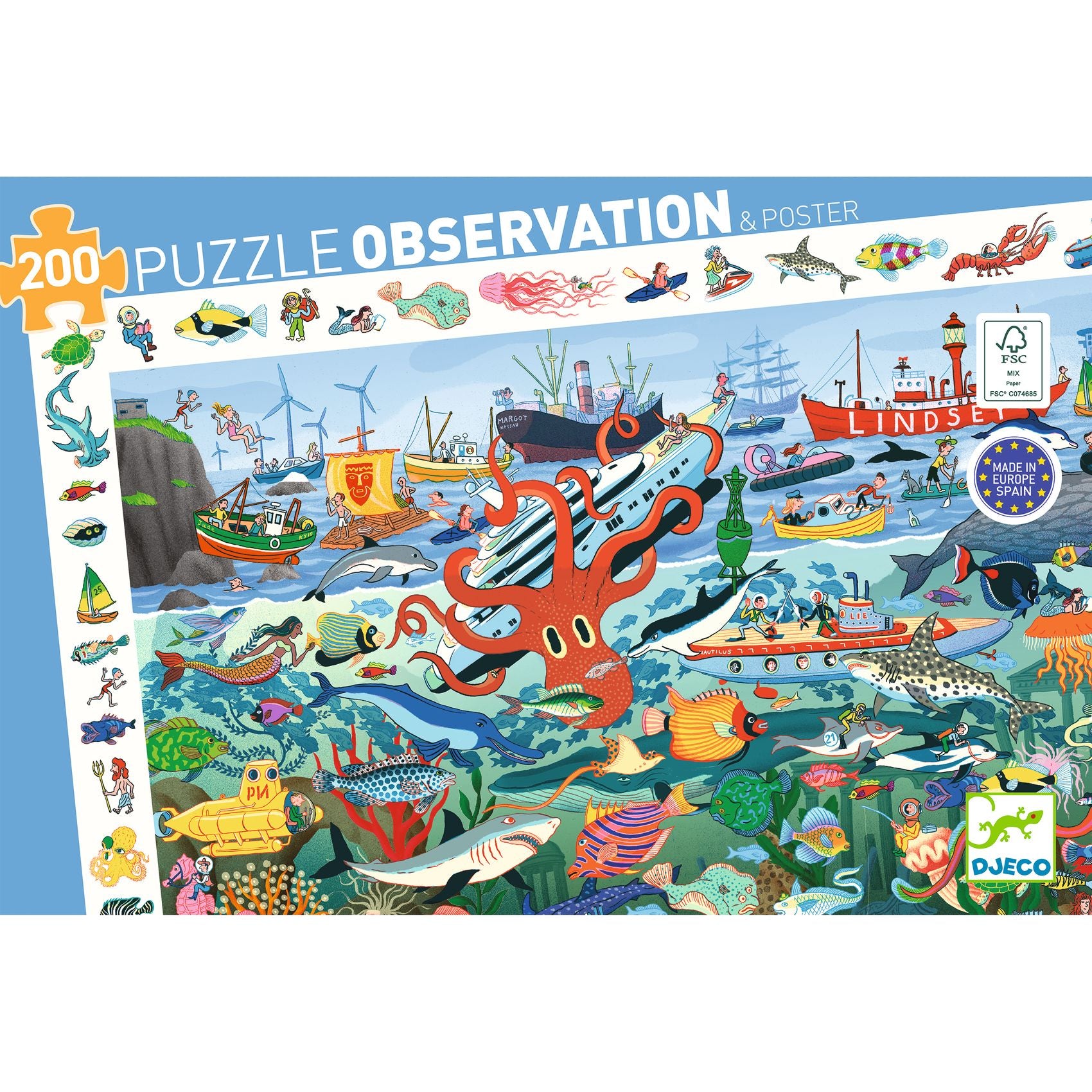 Djeco Observatie puzzel De geheimen van de zee - 200 stukjes (DJ07460)