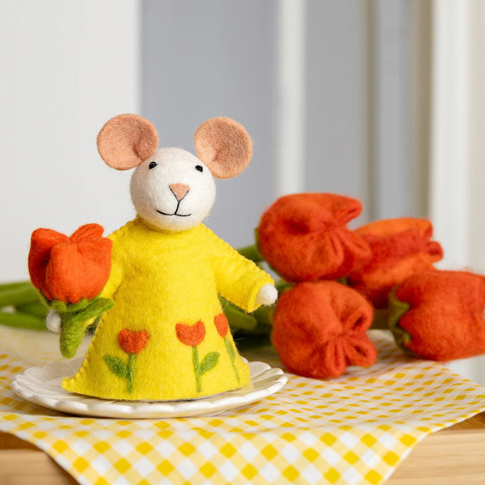 Sjaal met Verhaal Decoratie Muis met Tulp Oranje