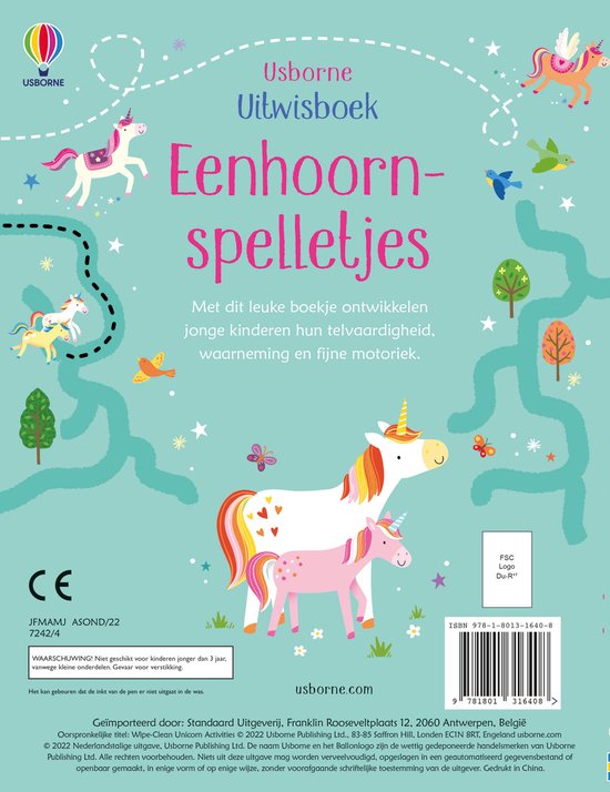 Eenhoornspelletjes uitwisboekje