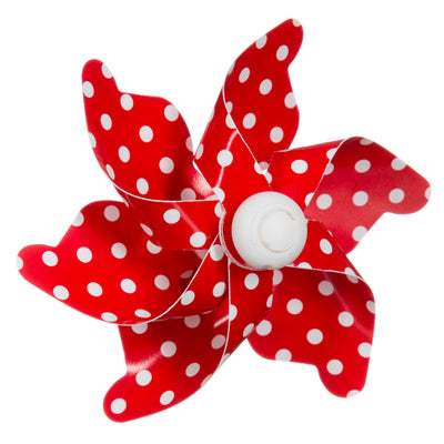 Fiets propeller windmolen rood met witten stippen