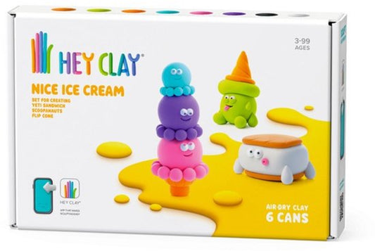 Hey Clay - Nice Cream - 6 cans - 60055 - Hey Clay Boetseerklei Nice Ice Cream Yeti Sandwich, Scoopanauts & Flip Cone - 3 figuren