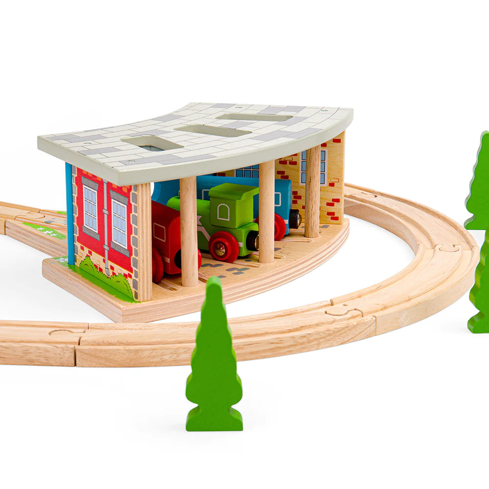 BigJigs - Houten Treinloods voor 3 treinen
