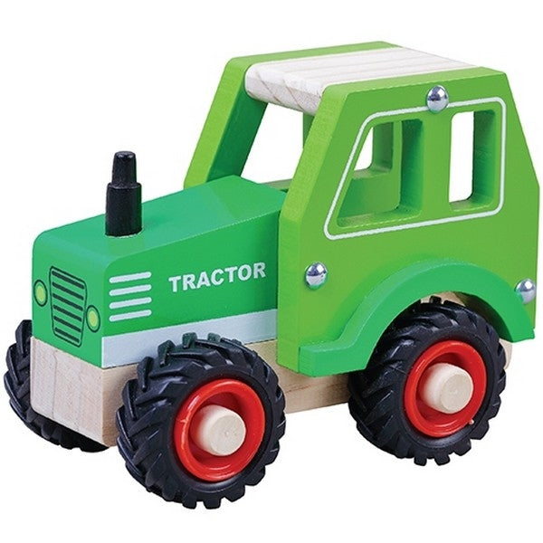 Houten tractor met rubberen wielen