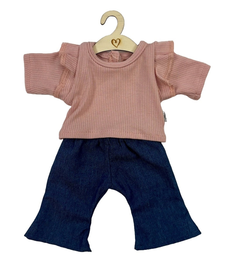 Paula Reina Pop Gordi meisje met sproetjes (bloot/blank/34cm) met Kledingset Pansy jeans (34 cm pop)