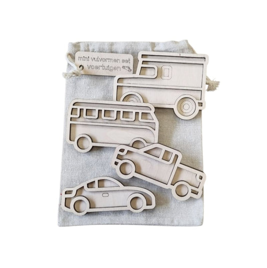 Kiddi - 4 Houten Vulvormen mini set - voertuigen