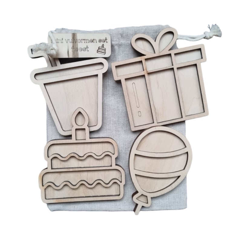 Kiddi - 4 Houten Vulvormen mini set - feest