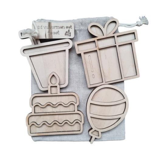Kiddi - 4 Houten Vulvormen mini set - feest