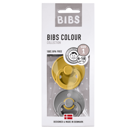 BIBS - Fopspeen natuurrubber - Blister Moustard/smoke T1 EOL (0-6 maanden)