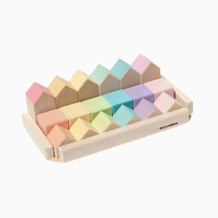 Ocamora houten blokkenset pastel - houses & cubes
