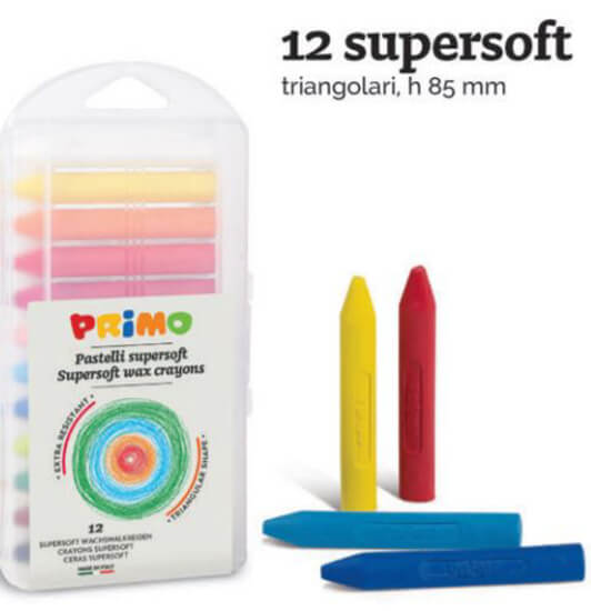 PRIMO - 12 Waskrijt Supersoft 3-zijdig in box