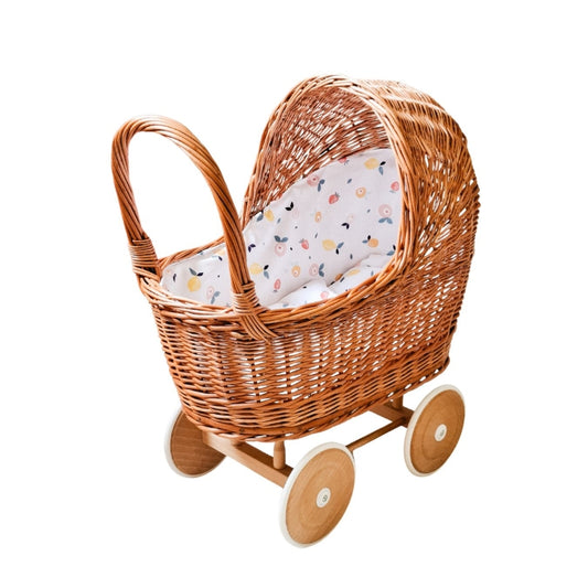 Rieten poppenwagen met kap Summer fruit